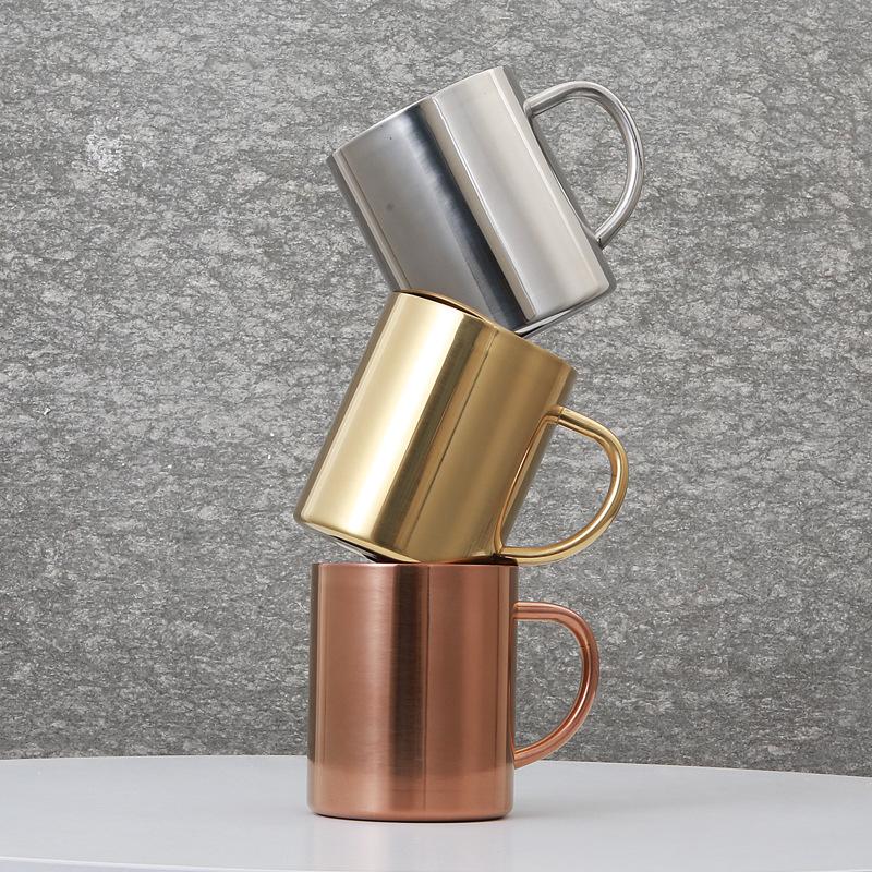 Copper-Plated 304 Stainless Steel Double-Layer Coffee Mug with Laser Logo, 400ml