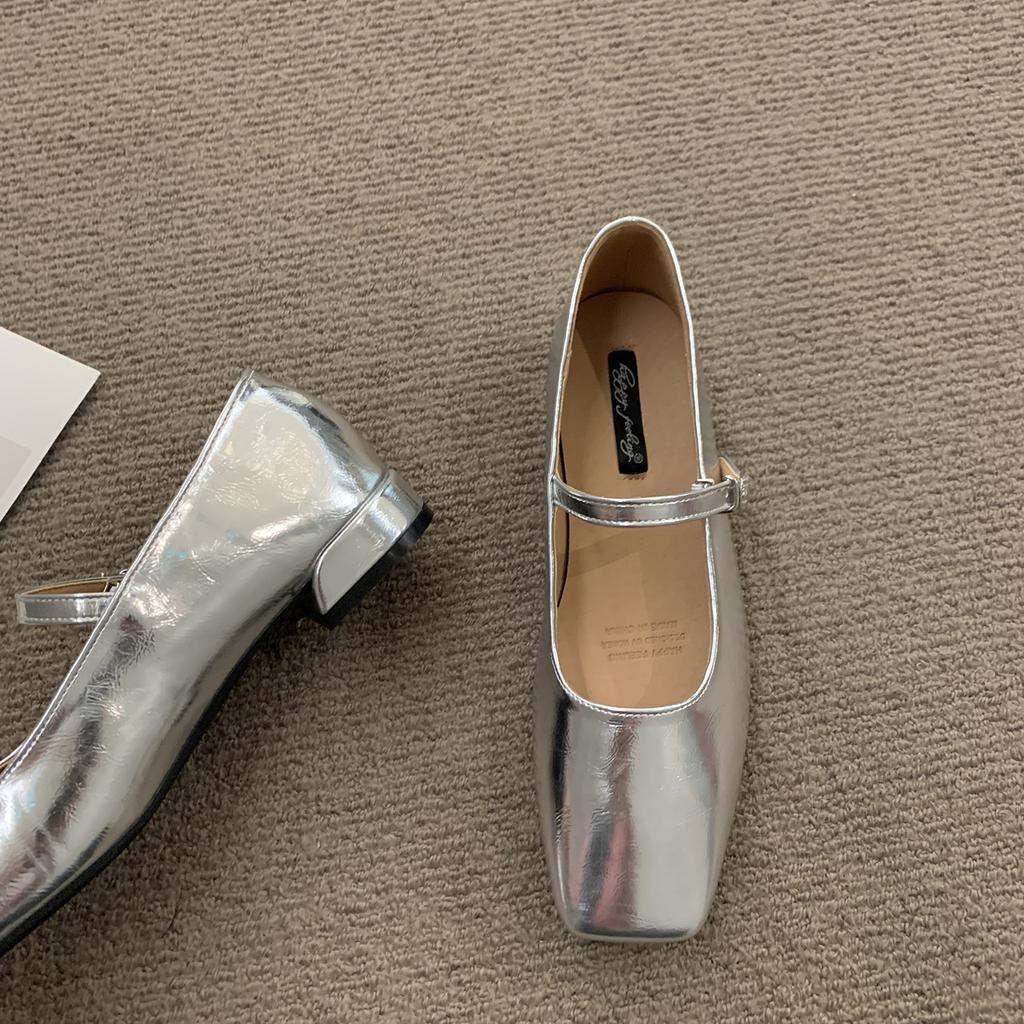 Fashion Bailamos Women Fashing Silver Flats Ballerina Shoes Round Toe Shallow Slip On Ladies Ballet Shoes Soft Loafer Zapatos Mujer 40