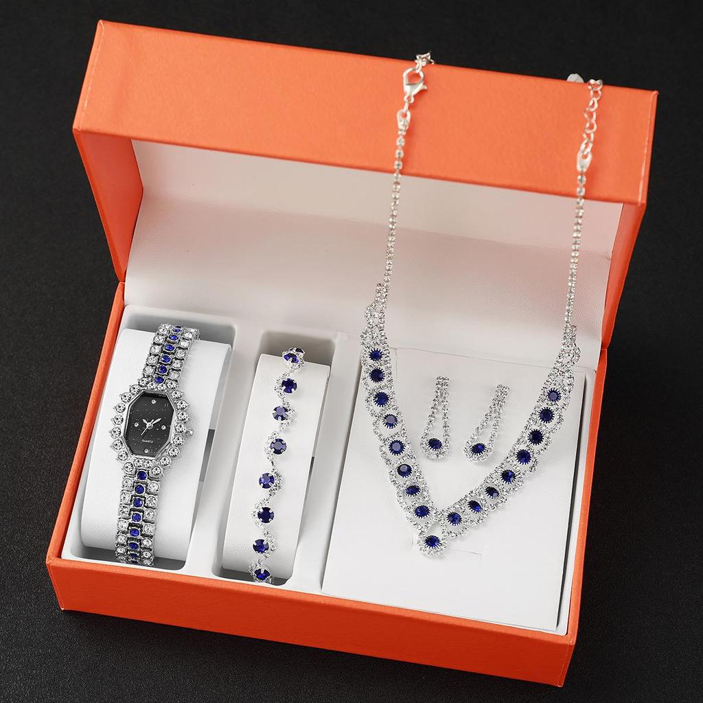Starry Sky Rhinestone Dial Ladies' Watch & Sapphire Jewelry Set