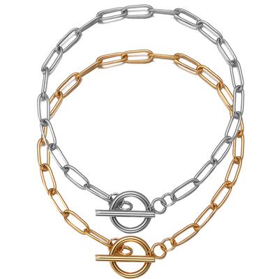 2 Stück Büroklammer OT-Schnalle Armband Gold Stahlfarbe Edelstahlketten für Damen Herren DIY Charm-Armband Schmuckzubehör