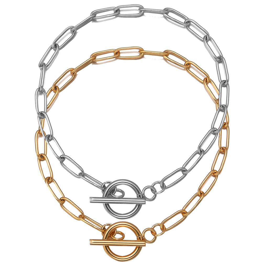 2Pcs Paperclip OT Buckle Bracelet Gold Steel Color Stainless Steel Chains for Women Men DIY Charm Bracelet Jewelry Accessories