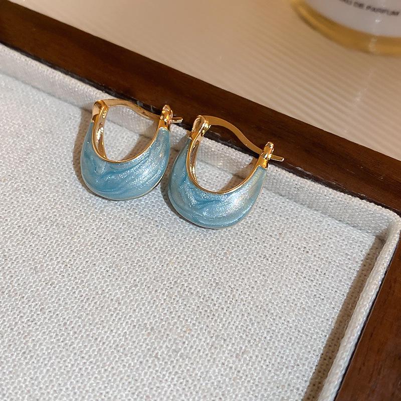 Silver Needle Butterfly Heart Earrings with Blue Gradient Drip - Elegant Autumn/Winter Studs