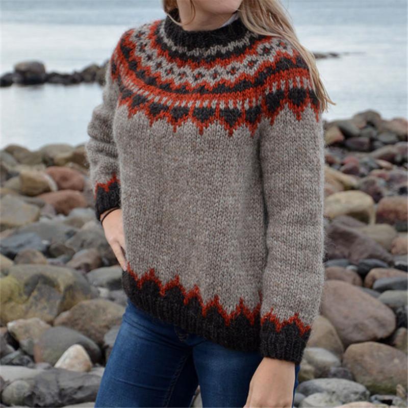 Damen Rundhals Colorblocking Locker geschnittener Mode-Pullover Strickoberteil Luxuriöses Relaxed-Fit Schlankmachendes und Vielseitiges Oberteil
