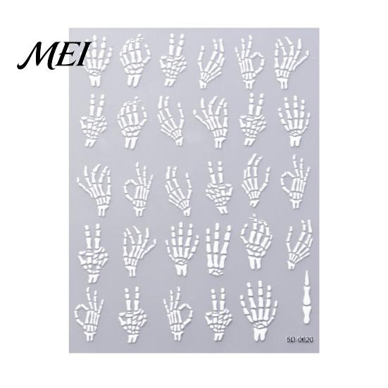 Nail Decor Sticker Halloween 3D Embossed Stickers, Skeleton Hand Pumpkin Spider Bat Art Decals, Gothic Manicure Decoration Decals for Holiday