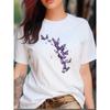 European Size European Size Women'S White Short Sleeve T-Shirt with Purple Butterfly Print - Breathable Round Neck Casual Top,