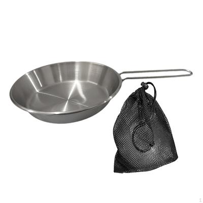 Stainless Steel Camping Fry Pan Small Pot Foldable Handle Easy To Clean Carry Flat Bottomed
