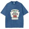 Jesus Letter Print Women's Wash T-Shirt Oversized Loose Unisex Half Sleeve American Retro Minimalist Top