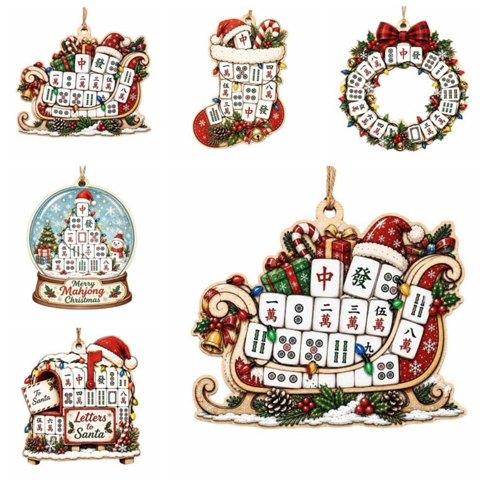 Mahjong Theme Christmas Hanging Decoration Wooden Xmas Pendant Christmas Tree Ornaments Christmas