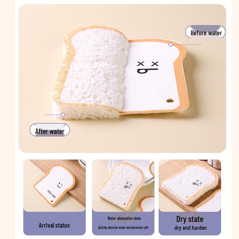Cartoon Toast Compressed Wood Pulp Sponge Scrubber for Kitchen Cleaning