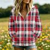 Women's Plaid Print Casual Long Sleeve Hooded Jacket with Pockets and