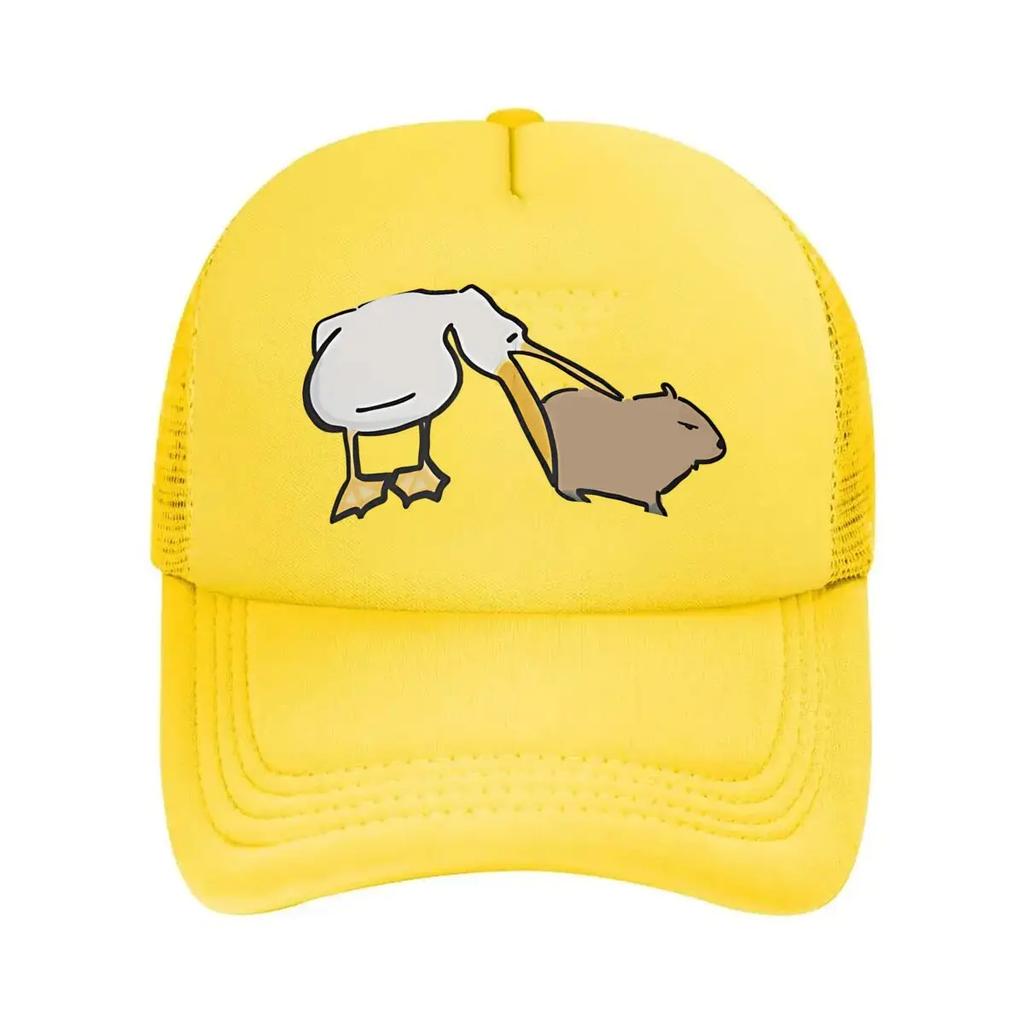 Bird and Capybara Nature Fun Art Design Mesh Baseball Cap