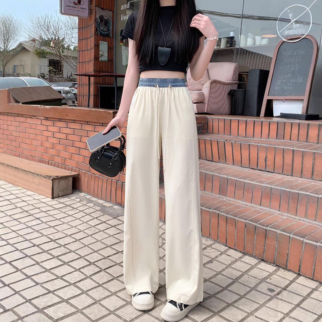 

2025 Women s Contrast Wide-Leg Tencel Denim Pants - Summer Style, Exposed Stitching S белый