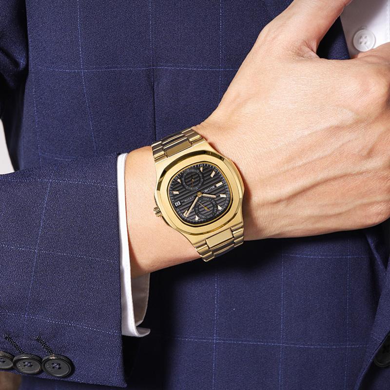 Pánské kalendářové hodinky Vodotěsné pánské náramkové hodinky Nerezová ocel Pánské quartzové hodinky Ležérní hodiny Uhren Montre