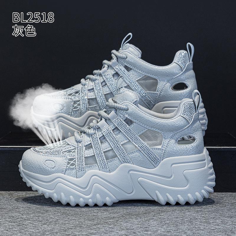 Thick-soled hollow dad shoes New breathable rhinestone mesh casual sports shoes in summer