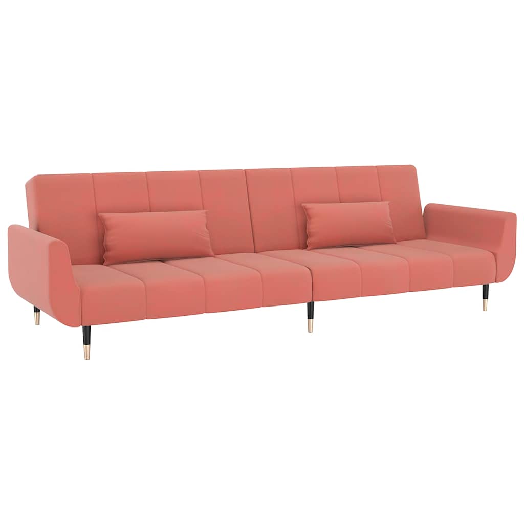 2 Seater Sofa Bed with 2 Pillows Pink Velvet