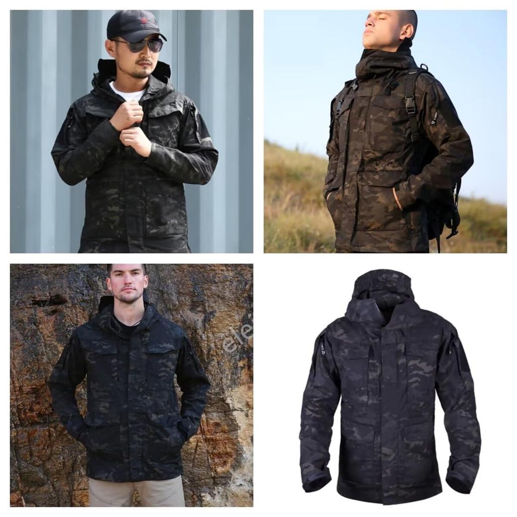 [eleitchtee] [LHT] Men's Outdoor Jacket - Multifunctional Hooded Tactical Mountain Parka M65 - Water-Repellent (Dark Night Camo, XL)