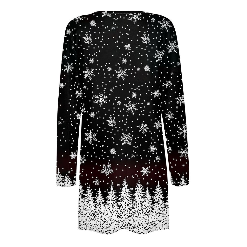 Women's Fashion Casual Christmas Printed Mid-Length Cardigan Long Sleeve Jacket