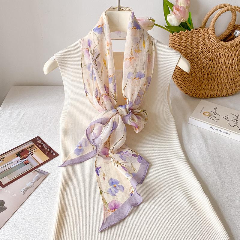 New sunscreen long silk scarf French small fresh silk chiffon streamer premium light luxury 100% mulberry silk shawl 30*160