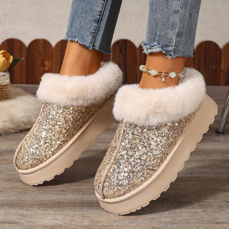 2025 Autumn and Winter New Women's Thick Sole Thickened Plush Snow Boots Sequins