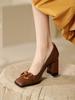 French design sense retro single shoes women's 23 spring and summer white women's shoes metal buckle temperament square head high heels