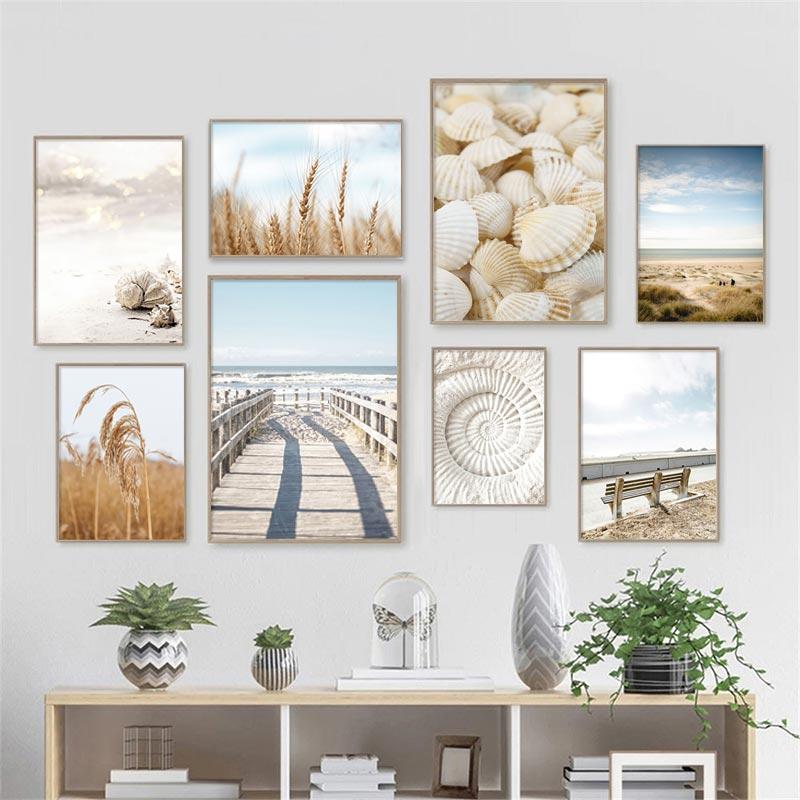 Beach Decoraction Painting Ocean Poster White Shells Bridge Natural Scenery Wall Art Nordic Canvas Print Picture For Home Decor
