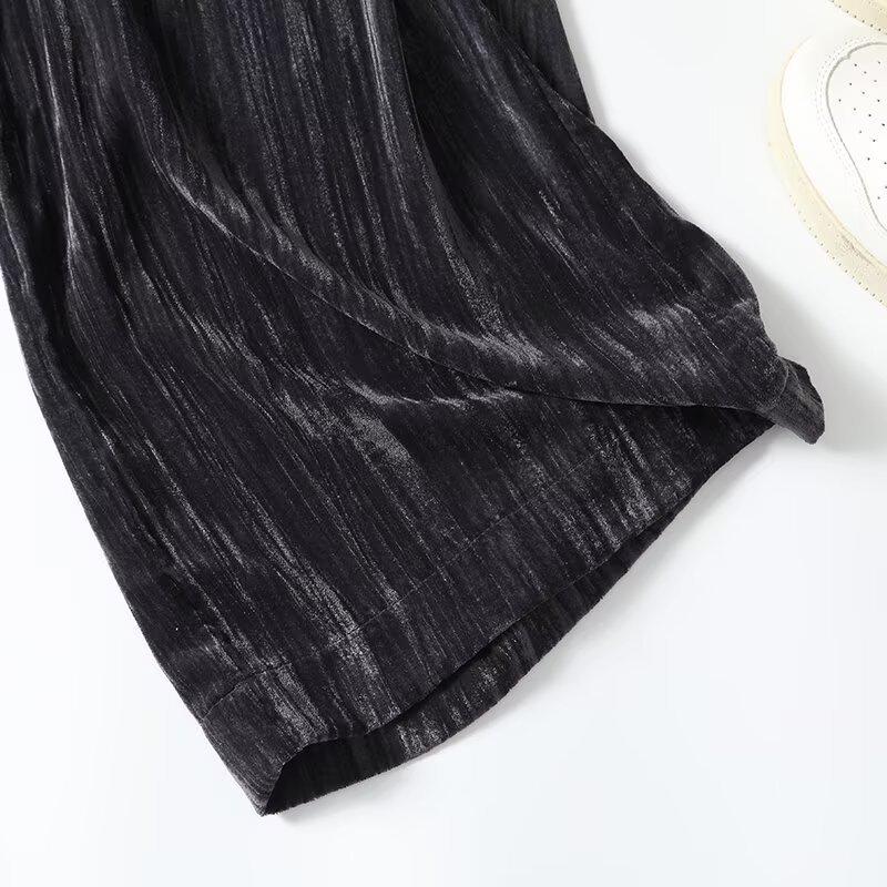 2025 Spring Women's Slim Minimalist Velvet Wide-Leg Pants