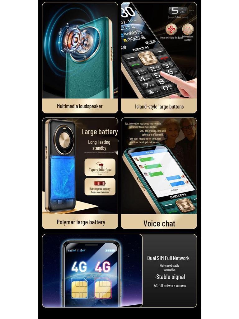Telefono Cellulare per Anziani 4G VoLTE: Full Netcom, Schermo Grande, Volume Alto, Design Ultrasottile, Lunga Autonomia in Standby.
