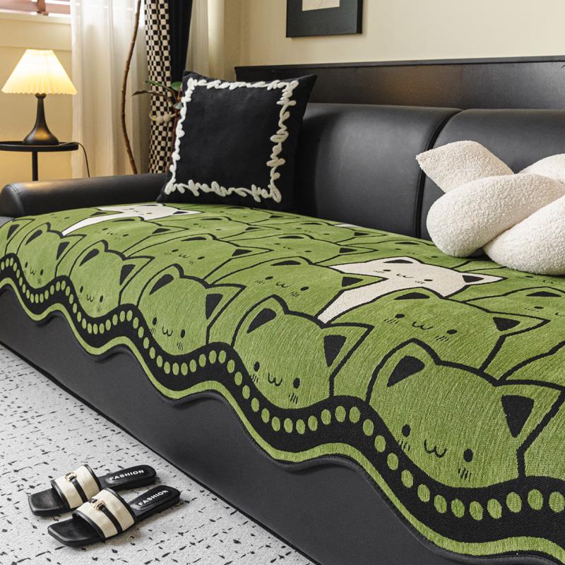 Ganzjahres Anti-Rutsch Chenille Katzenmuster Sofabezug Kissen Armlehnen Universal Sofamatte Wohnzimmer Couch Überwurf