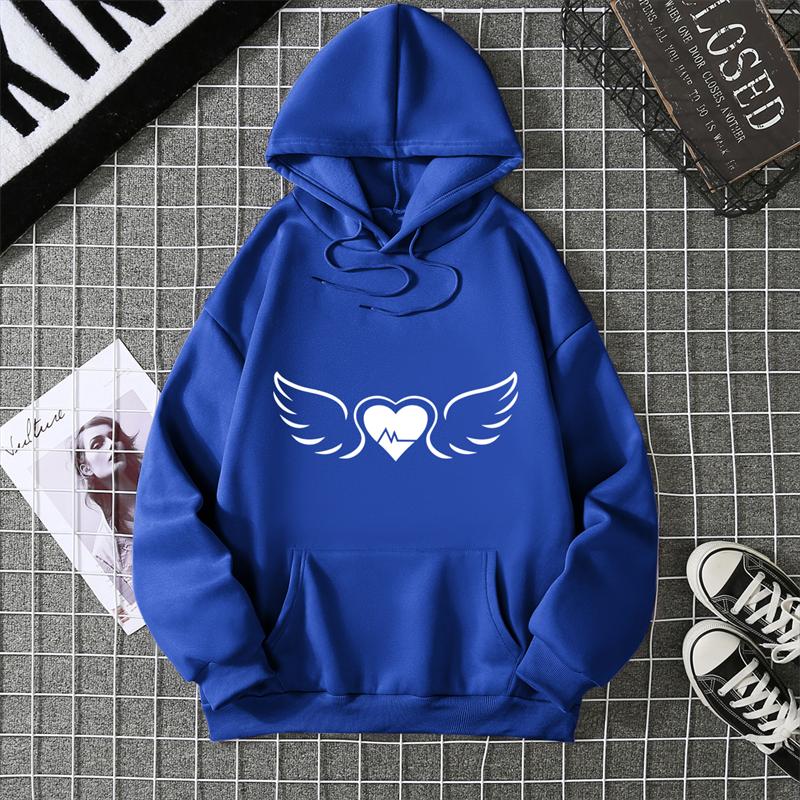 Unisex Wings Heart Print Hoodie Sweatshirt Couple Style Sleeve Long Lasting Fashionable Top Women's Men's Clothing