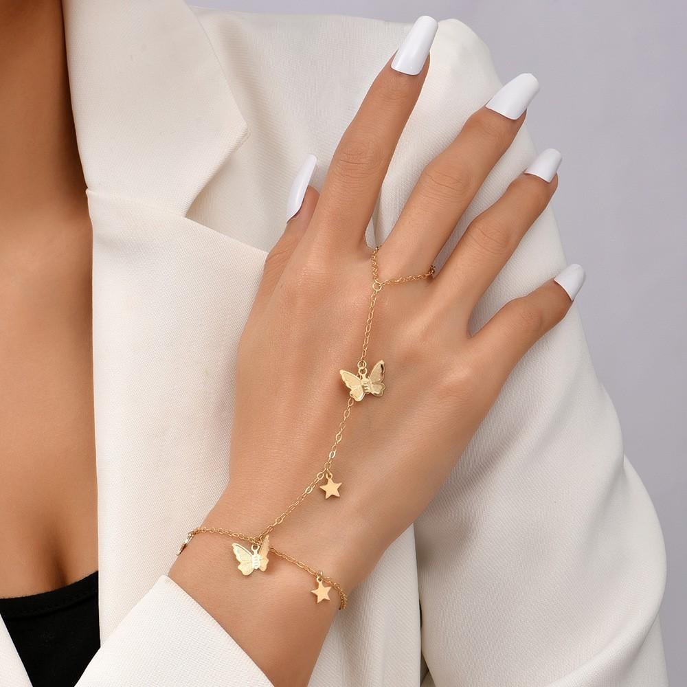 

Hand Chain Bracelet Ring Bracelet Hand Chain Trendy Gold Bracelets Adjustable Hand Jewelry Gifts for Women one size