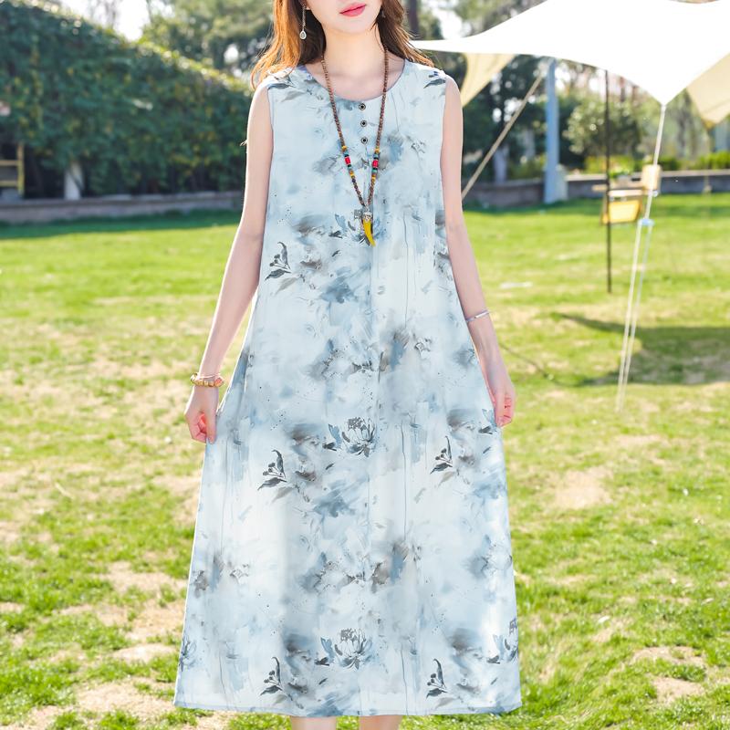 Plus Size Women's Elegant Dresses Loose Summer Sleeveless Dress Female Vintage Clothes