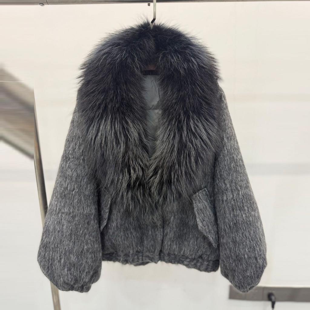 Winter New Luxury Fur Fox Big Fur Collar Wool Nylon White Goose Down Jacket Women's Short Thermal Jacket