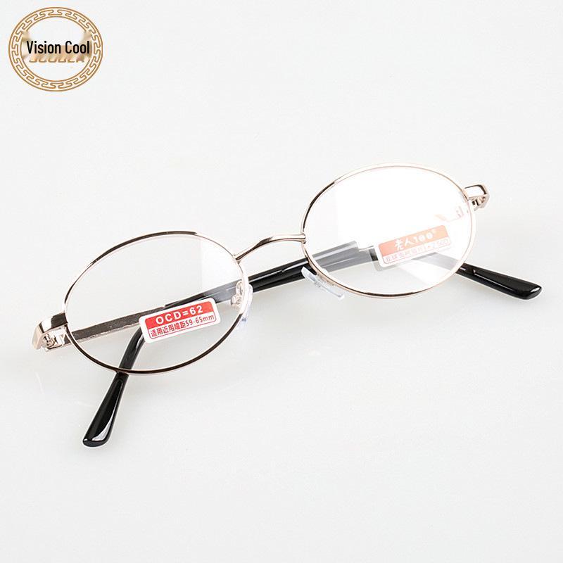 Elderly Women's Metal Full-Rim Oval Frame Retro Reading Glasses 100 Strength - Style 826