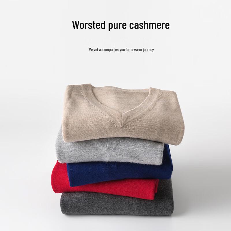 Hengyuanxiang Men's 68-Count Pure Cashmere V-Neck Sweater