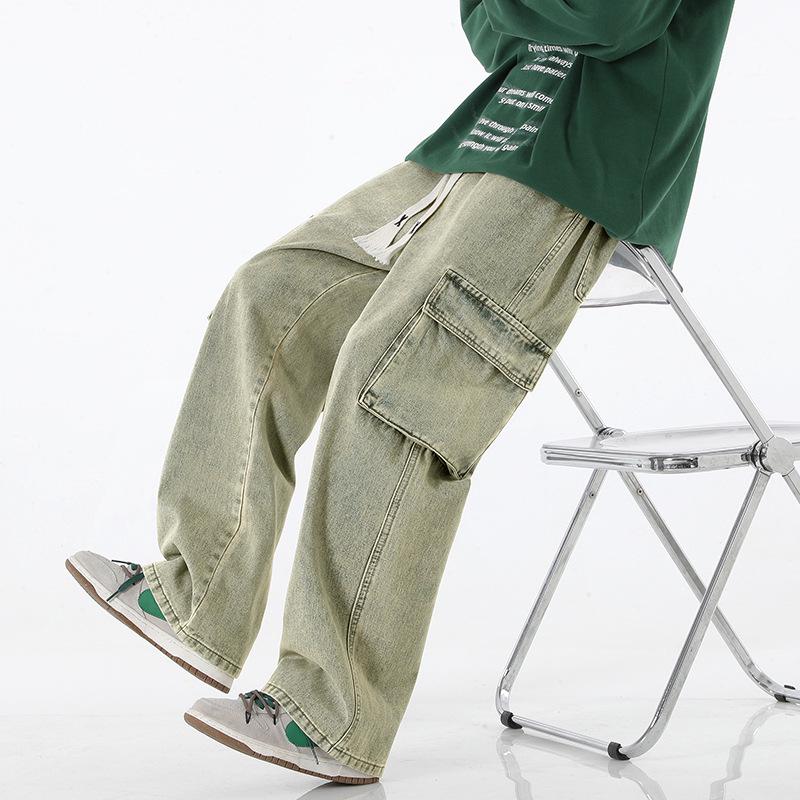 Men's Retro Wide-Leg Multi-Pocket Jeans - Spring/Fall Casual Workwear Pants