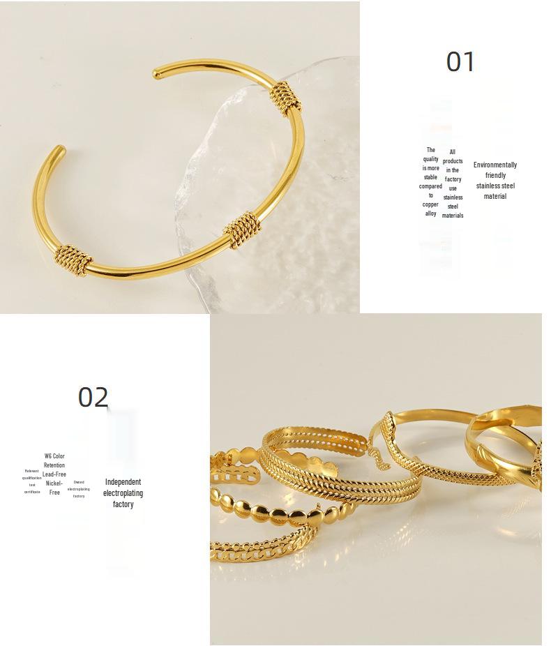 Retro Titanium Steel Adjustable C-Shaped Bangle - European & American INS Style Stainless Steel Women's Bracelet