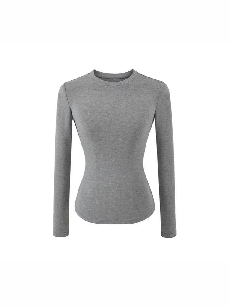 Spicy Girl Versatile Long-Sleeve Women's T-Shirt - Spring/Autumn, Comfortable Base Layer, Round Neck, Slim Fit