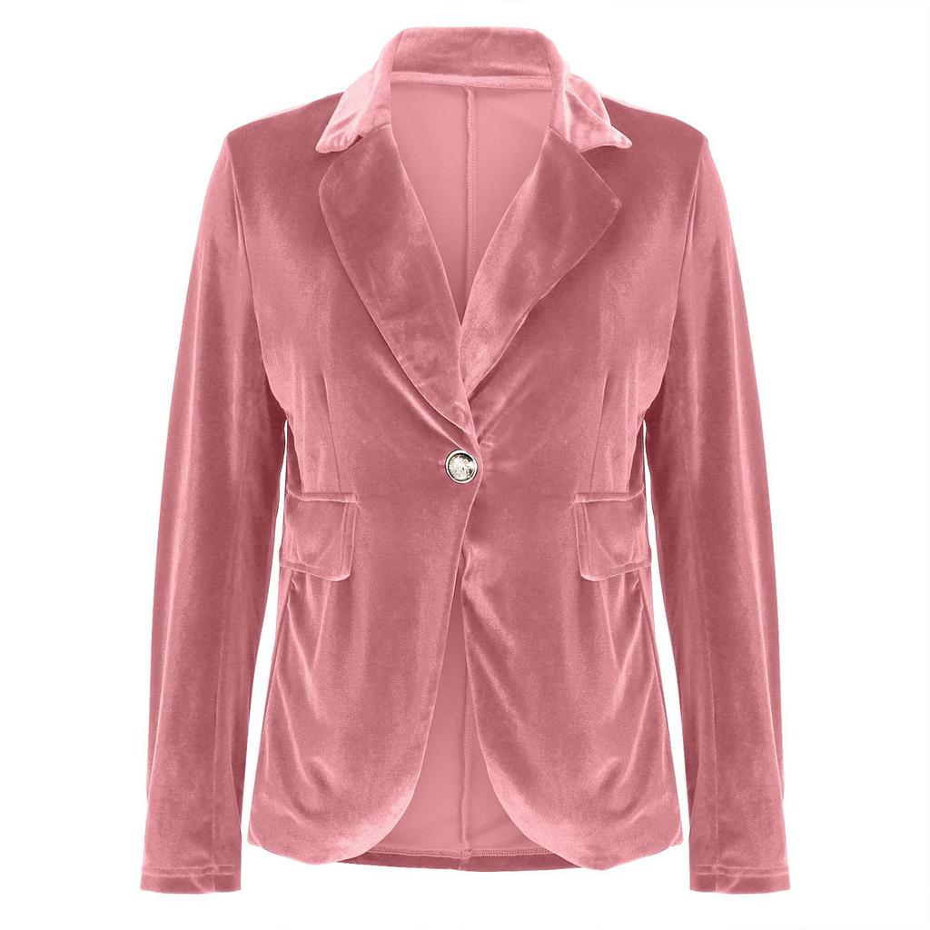 Blazer Elegante de Veludo Slim Fit com Bolsos Falsos - Estilo Europeu e Americano 2025