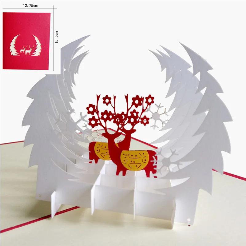 Merry Christmas Cards 3D Pop Up Christmas Tree Cards Christmas Decoration Winter Gift Laser Cut New Year Santa Greeting Cards