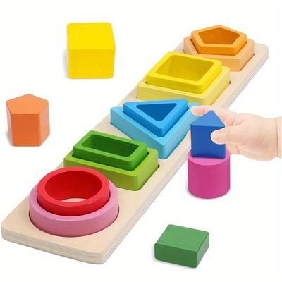 Ordinare e impilare giocattoli, blocchi per il riconoscimento di forme e colori, abbinamento, abilità motorie fini, giocattoli in legno di apprendimento, puzzle di apprendimento come regali