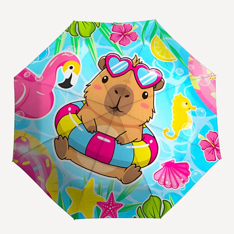

1pc Capybara Summer Vibes Automatic Open/close Umbrella, 8-Rib sturdy structure, Portable Travel Umbrella, Parties, Everyday Usel016