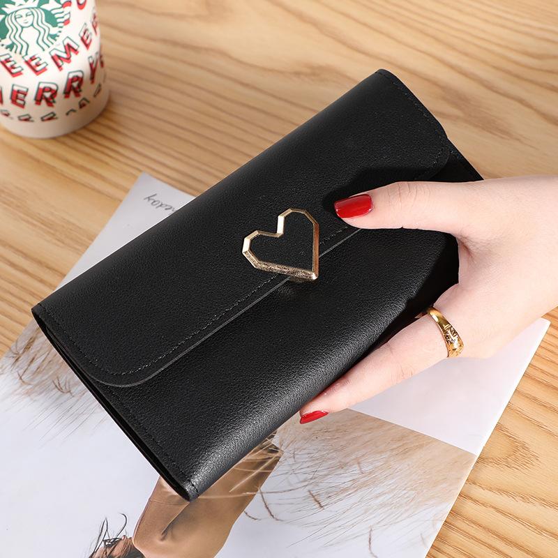 Cute PU Leather Heart Shaped Decoration Long Purse Buckle Cl billetera Cute PU Leather Heart Shaped Decoration Long Purse Buckle Cl billetera