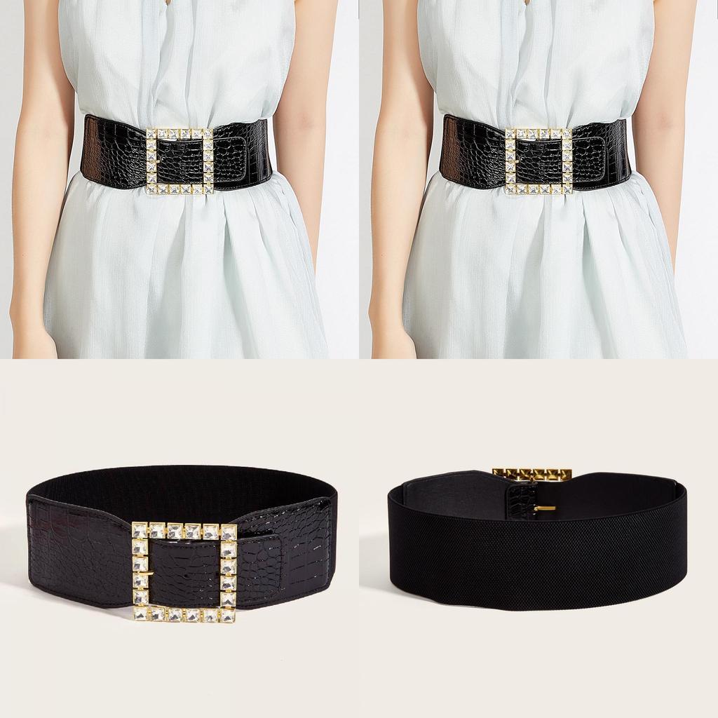 Winter Leather Wide Belt With Diamond Pattern Buckle For Women Dress And Belt Fashion