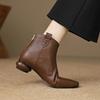 Small Pointed Ankle Bare Boots After Autumn And Winter Zipper Thick Heel Medium Heel Short Boots Versatile Huge Soft Single Boots Women