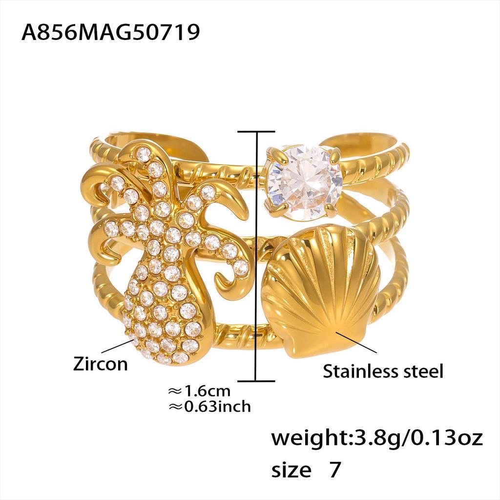 Qiong Yao 18k Gold-Plated Zircon Octopus Starfish Ring - Fashionable and Durable Index Finger Jewelry