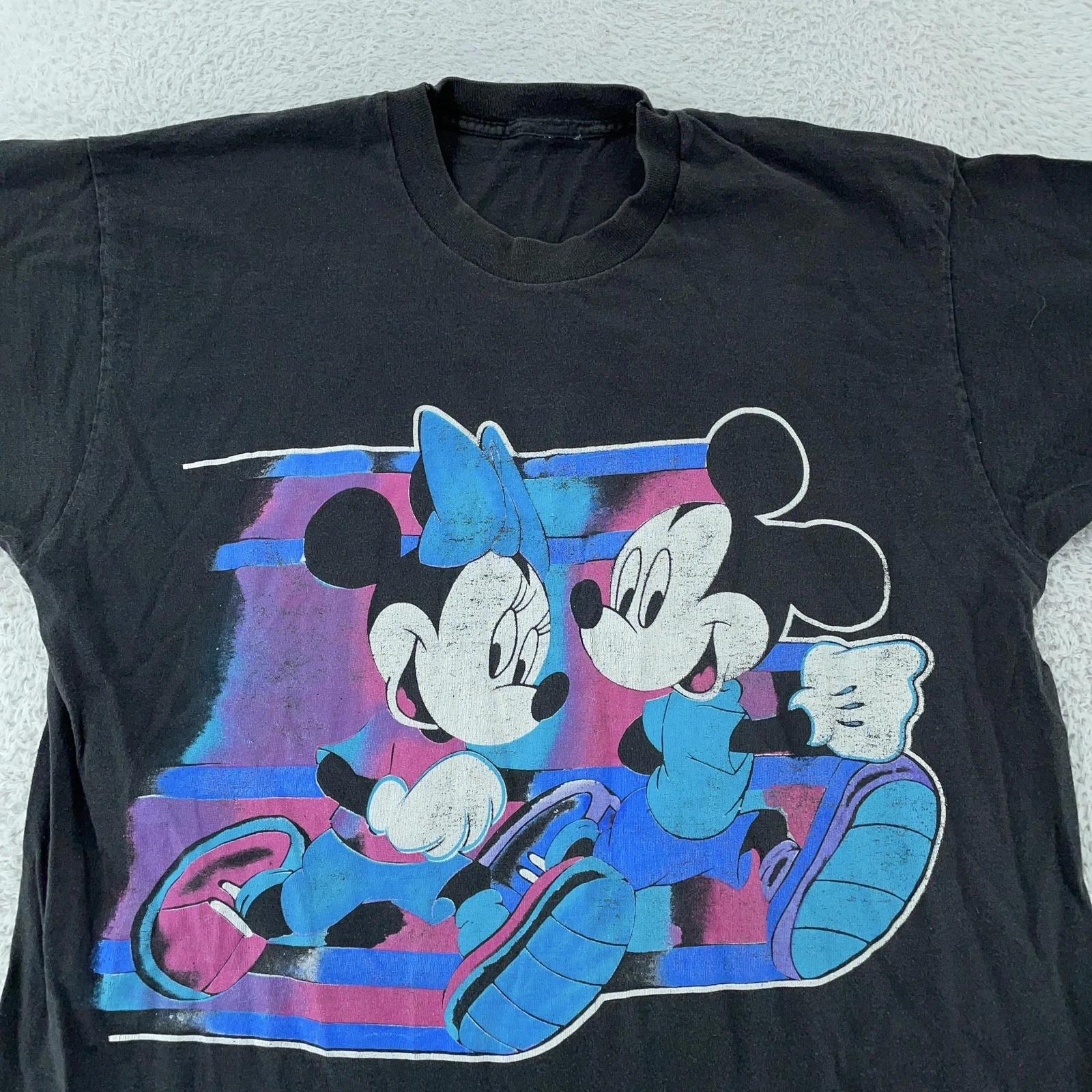 Vtg Disney Mickey Minnie Mouse T-Shirt Large/XL Black Graphic Tee 90s Cartoon 4XL