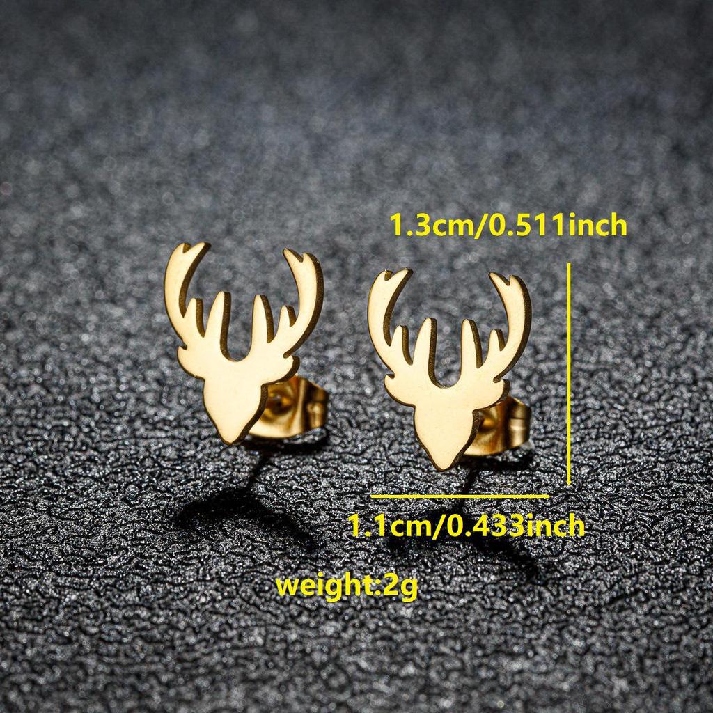 Ohrstecker aus Edelstahl im koreanischen Stil mit Elchgeweih - Weihnachts-Mode Mini-Ohrringe