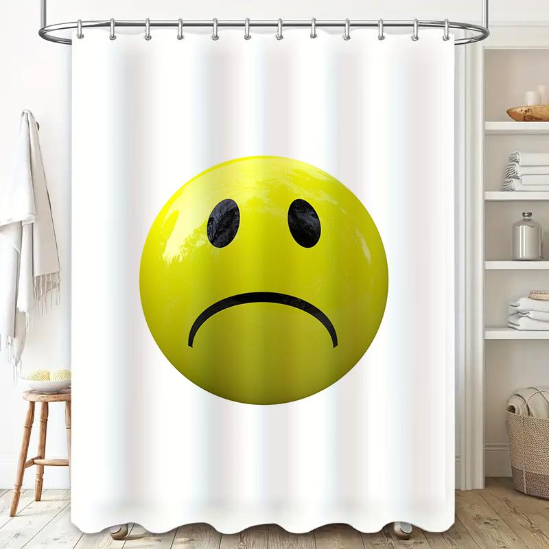 Sad Emoji Shower Curtain Fun Bathroom Decoration for Kids Bedroom or Guest Bath White Plastic Hook Rings Included