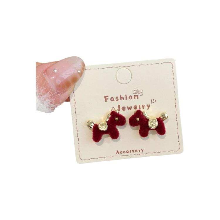 Adorable Flocking Horse Earrings Elegant Designs Statement Accessories Gift For Ladies Sensitive Ears Earwear красный