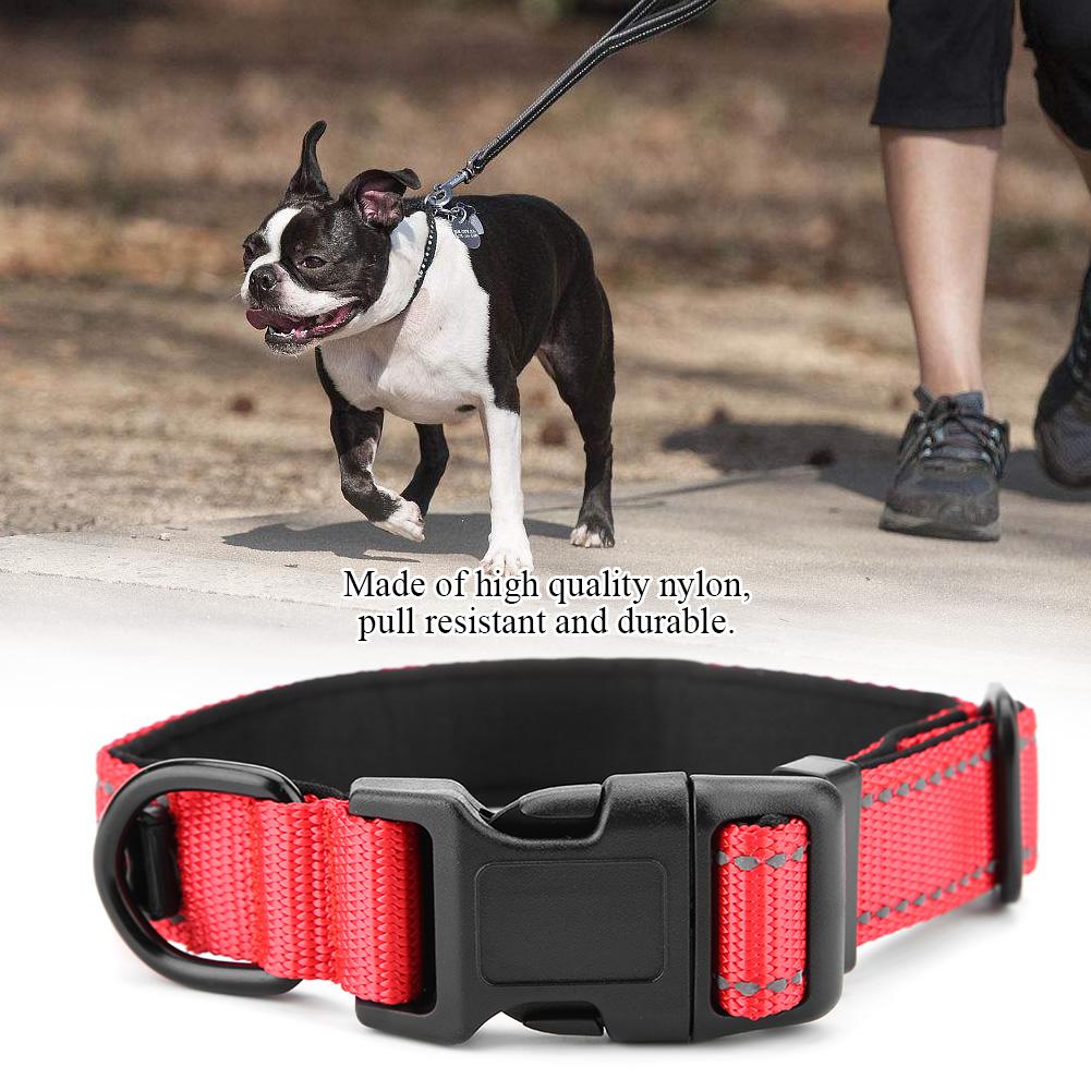 Reflective Nylon Dog Collars Adjustable Safe Pet Collar for Small Medium Large Dogs(Red L)